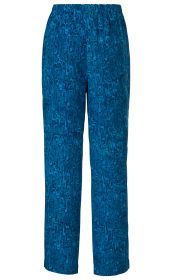 Blaue Viskose-Hose mit elastischem Bund und abstraktem, wellenförmigem Muster in verschiedenen Blautönen, gerade geschnitten, knöchellang