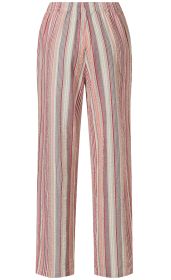 Baumwoll-Hose mit elastischem Bund, gerade geschnitten, mit senkrechten Streifen in Beige, Braun, Koralle und Weiß, dezenter Wellen- und Karomuster-Mix, leichte Struktur, locker fallend