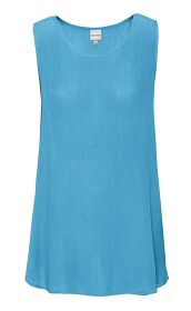 Ärmelloses Viskose-Top in Hellblau mit Rundhalsausschnitt und leichtem, fließendem Stoff, Größe 38, schlichtes Design, ohne Muster, für Damen.
