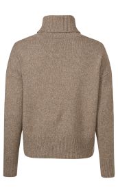 Woll-Mix-Pullover in Hellbraun mit hohem Rollkragen, langärmlig, gerippten Bündchen an Ärmeln und Saum, Rückansicht, grob gestrickt, casual Fit
