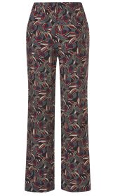 Viskose-Hose mit weitem Bein, elastischem Bund, allover abstraktem Muster in Schwarz, Rot, Beige und Dunkelblau