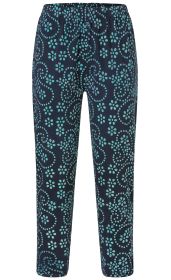 Baumwoll-Mix-Hose in Dunkelblau mit elastischem Bund, schmaler Passform, Allover-Muster aus hellblauen Punkten und Blumen in verspieltem Design, knöchellang, bequem und vielseitig kombinierbar