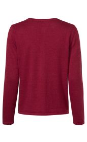 Rückansicht einer roten Strickjacke aus Leinen-Mix mit langem Arm und schlichter, gerader Passform ohne Muster oder Verzierungen