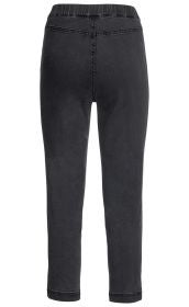 Baumwoll-Mix-Hose in dunkler, verwaschener Optik, elastischer Bund, gerade geschnitten, ohne sichtbare Taschen, Rückansicht