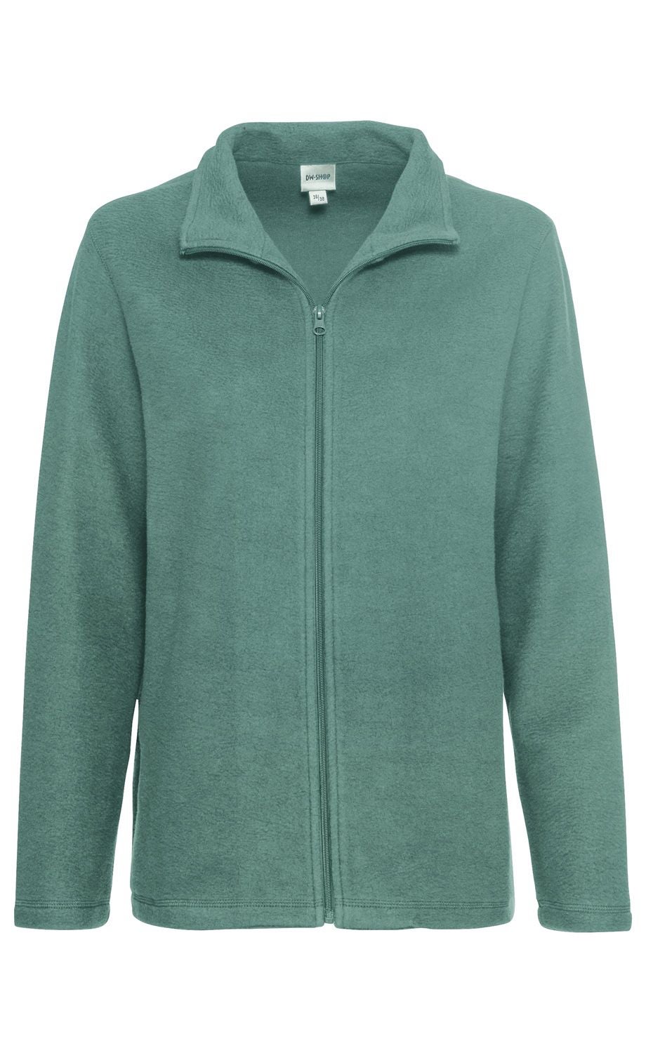 Baumwoll-Jacke in Grün, mit durchgehendem Reißverschluss, Stehkragen und langen Ärmeln, unifarben, schlichtes Design, angenehme und weiche Textur, ideal für kühle Tage