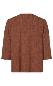 Baumwoll-Jacke in Rostbraun mit Dreiviertelärmeln und strukturierter, geriffelter Oberfläche, Rückansicht, locker geschnitten, ohne Verschluss, schlichtes Design