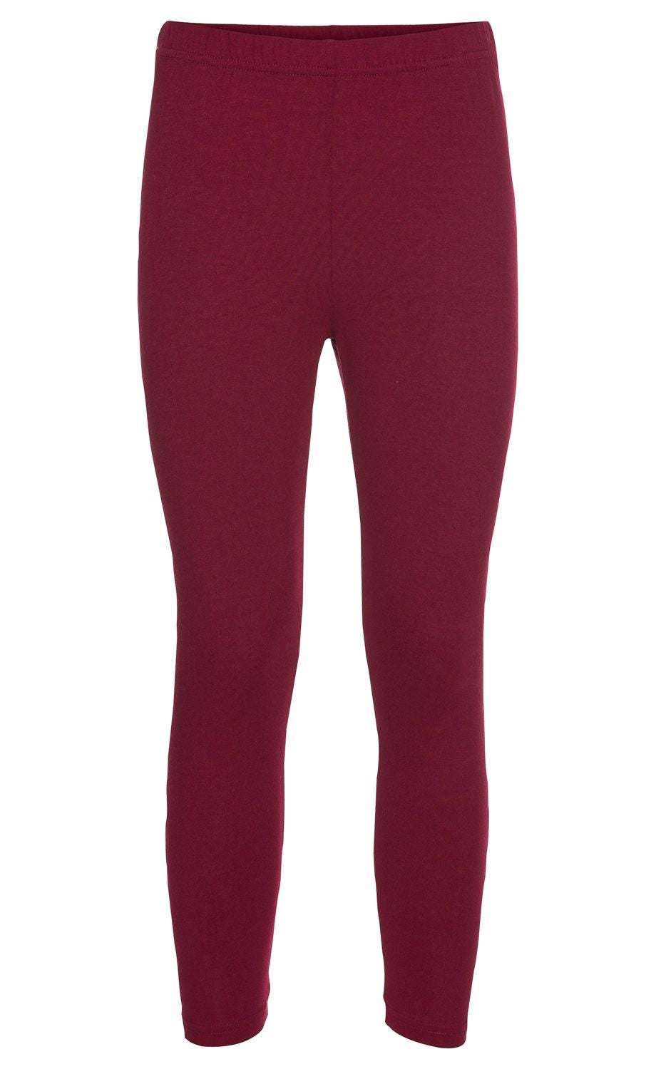 Viskose-Mix-Leggins in Dunkelrot, eng anliegend, elastischer Bund, ohne Muster, lang, aus leichtem, weichem Stoff, schlichtes Design
