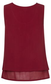 Damen Viskose-Top in Bordeaux, ärmellos, runder Ausschnitt, lockere Passform, etwas längerer, leicht transparenter Saum hinten, schlichtes Design
