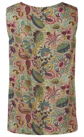 Ärmelloses Modal-Top mit farbenfrohem Paisley-Blumenmuster in Beige, Grün, Blau, Rot und Senfgelb, weiche und fließende Stoffstruktur, Rundhalsausschnitt, normale Länge