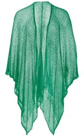 grün transparente Viskose-Stola mit lockerem, grobmaschigem Strick, asymmetrischem Saum und weiten Ärmeln, rechteckige Form, hinten freihängend