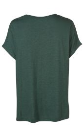 Grünes Viskose-Shirt mit kurzen Ärmeln, Rundhalsausschnitt und schlichter Rückseite, lockere Passform, weiches Material