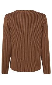 Baumwoll-Pullover in Braun, Rückansicht, langärmlig, gerippte Strickstruktur, runder Ausschnitt, gerade Passform, elastischer Bundabschluss, weiches Material