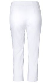 weiße Viskose-Mix Hose, gerade geschnitten, hinten ohne sichtbare Taschen, schlichte Optik, leicht tailliert, Knöchellänge, glatter Stoff, für Damen