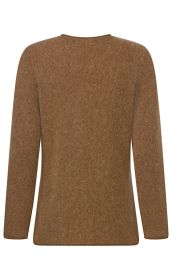 brauner Pullover aus grob gestricktem Stoff, lange Ärmel, schlichte Rückansicht ohne Muster oder Verzierungen