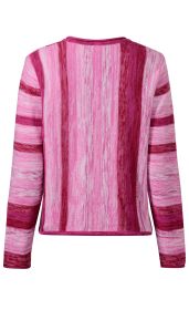 Baumwoll-Pullover in Rosa- und Pinktönen mit langen Ärmeln, Rückansicht, gestreiftes Muster mit verschiedenen Breiten und Farbverläufen, gerader Saumabschluss, rundem Halsausschnitt