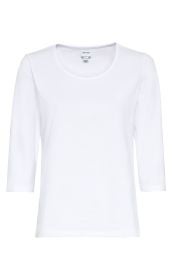 Baumwoll-Mix-Shirt in weiß, Damenoberteil mit Rundhalsausschnitt und halblangen Ärmeln, schlichte und zeitlose Passform, Größe 36/38, glatt und ohne Muster