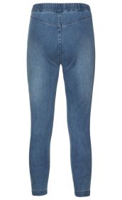 Baumwoll-Hose in Jeansblau, enge Passform, elastischer Bund, dezente Nahtdetails hinten, schmal zulaufende Beine, leichte Waschung, lässiger Freizeit-Look