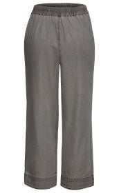 graue Baumwoll-Hose mit elastischem Bund, geradem Schnitt und abgestepptem Saum, ohne Taschen, knöchellang