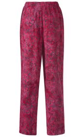 rote Viskose-Hose mit elastischem Bund, gerade geschnitten, allover florales Muster in Schwarz und Blau