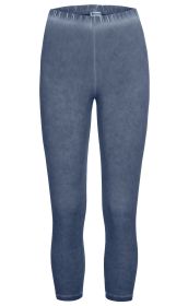 Baumwoll-Mix-Leggings in blauer Waschoptik, elastischer Bund, knöchellang, eng anliegend, ohne Muster oder Verzierungen, schlichtes Design