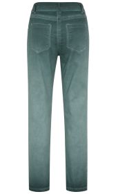 Rückansicht einer graugrünen Baumwoll-Mix-Hose mit geradem Bein, zwei aufgesetzten Gesäßtaschen und schlichter Taille ohne sichtbaren Bundverschluss.