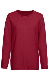 Roter Baumwoll-Pullover mit Rundhalsausschnitt und langen Ärmeln, schlichtes Design ohne Muster, gerade geschnitten, unifarben, für Damen oder Herren geeignet
