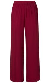 rote Viskose-Hose mit weitem Bein und elastischem Bund, schlichtes Design, leichte und fließende Stoffqualität, ohne Muster oder Taschen, gerade geschnittene lange Hose