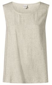 Beiges ärmelloses Viskose-Mix-Top mit rundem Ausschnitt, leichter Struktur und geradem Schnitt, Größe 38, ohne Muster oder Verzierungen, schlicht und elegant für sommerliche Outfits.