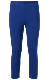 Dunkelblaue Baumwoll-Mix-Leggings mit elastischem Bund, schmaler Schnitt, knöchellang, ohne Muster oder Verzierungen, glatte Oberfläche, frontale Ansicht auf weißem Hintergrund.