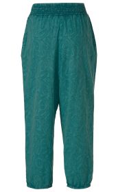 Baumwoll-Hose in Türkis mit elastischem Bund und Fußabschluss, locker geschnitten, mit strukturierter, floraler Prägung auf dem Stoff