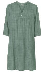 grünes Viskose-Mix Kleid mit halblangen Ärmeln, rundem Ausschnitt, V-Notch und Knopf, lockere Passform, feines Karo-Muster, Größe 38