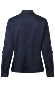 Baumwoll-Mix-Jacke in Dunkelblau, Rückansicht, langärmlig, mit Kragen, Ärmel mit Knopfdetails, gerade Passform, ohne Muster oder weitere Verzierungen, schlichtes Design