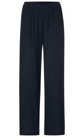 Dunkelblaue, gerade geschnittene Viskose-Hose mit elastischem Bund, ohne Taschen, aus leicht fallendem, fließendem Stoff, in schlichtem und zeitlosem Design.