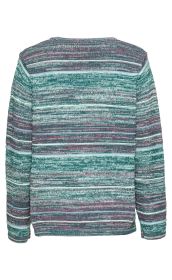 Baumwoll-Pullover in Melange-Optik, mehrfarbig mit Türkis, Lila und Weiß, gestrickt, lange Ärmel, Rückansicht, sommerlich leichter Feinstrick, Rundhalsausschnitt