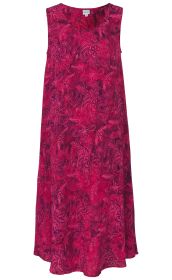 Rotes ärmelloses Viskose-Kleid mit floralem Muster, knielang, leicht ausgestellt, Rundhalsausschnitt, blickdicht