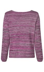 Baumwoll-Pullover in pink und grau meliert mit Rundhalsausschnitt, langärmlig, gerade geschnitten, Rückansicht, feine Strickstruktur, Bündchen an Ärmeln und Saum