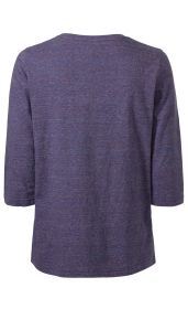 Baumwoll-Shirt in meliertem Dunkelblau, Rückansicht, 3/4-lange Ärmel, Rundhalsausschnitt, schlicht, locker geschnitten, weicher Stoff, für Herren oder Damen geeignet