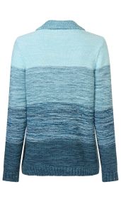 Baumwoll-Pullover in Ombré-Design mit langen Ärmeln, Rundhalsausschnitt und Farbverlauf von Hellblau zu Dunkelblau, Rückansicht, feine Strickstruktur, gerade Passform