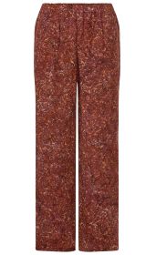 Viskose-Hose mit elastischem Bund, weiter Schnitt, braun mit beigem und dunklem abstraktem Muster, fließendes Material, locker sitzend