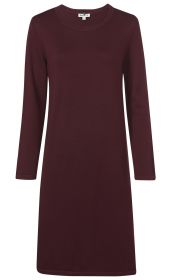 Baumwoll-Mix-Kleid in dunkelrot, langärmelig, rundhalsausschnitt, gerade geschnitten, knielang, schlichte und einfarbige Ausführung