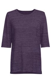 Baumwoll-Pullover in Dunkellila mit Halbarm, rundem Halsausschnitt und feiner Strickstruktur, gerade geschnitten