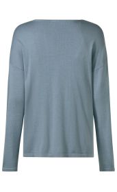 Baumwoll-Mix-Pullover in hellblau, Rückansicht, langärmlig, gerade geschnitten, feine Struktur, Rundhalsausschnitt, schlichtes Design, angenehme Passform