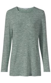 graues Viskose-Mix-Shirt mit langem Arm, Rundhalsausschnitt, schmaler Passform und feinem meliertem Muster, schlicht und uni, ohne Knöpfe oder Verzierungen, für Damen