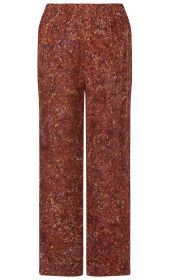 Viskose-Hose mit weitem Bein, elastischem Bund, braunem Untergrund und filigranem, floralen Muster in verschiedenen Braun- und Beigetönen, lässiger und bequemer Schnitt